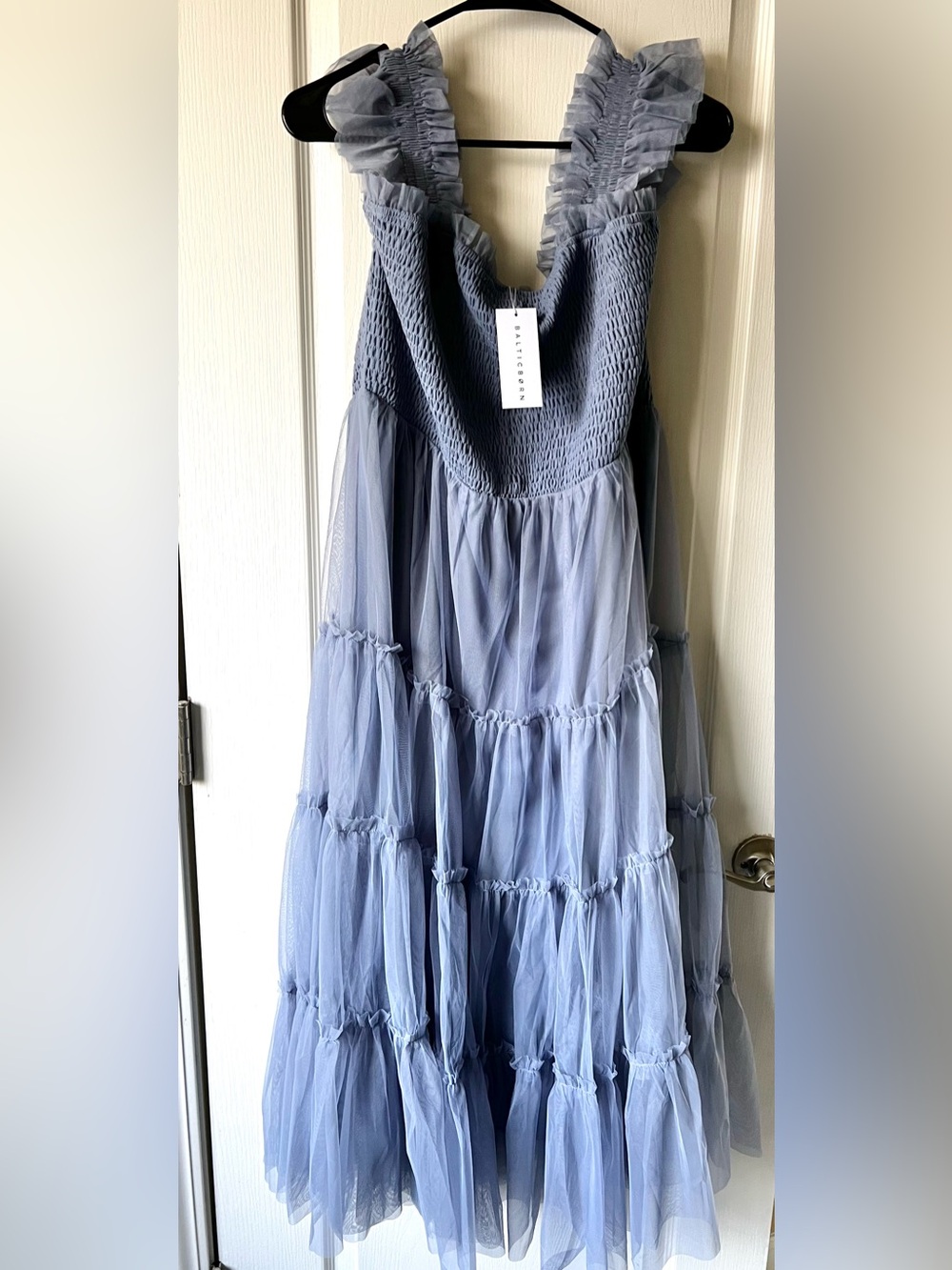 Baltic Born Slate Blue Ruffled Tulle Tiered Dress 3XL